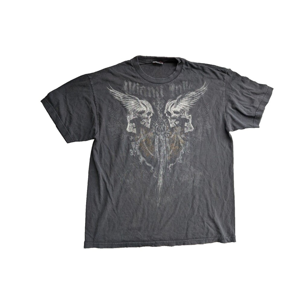 Vintage Miami Ink Short Sleeve T-Shirt Men's L Grunge Skull Tee Y2K Distressed